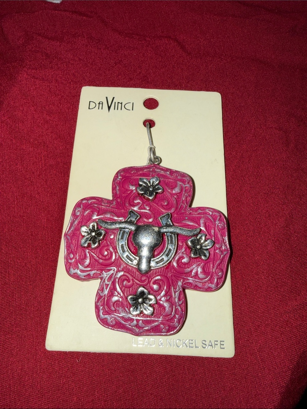 DaVinci Hot Pink Western Floral Cross Pendant